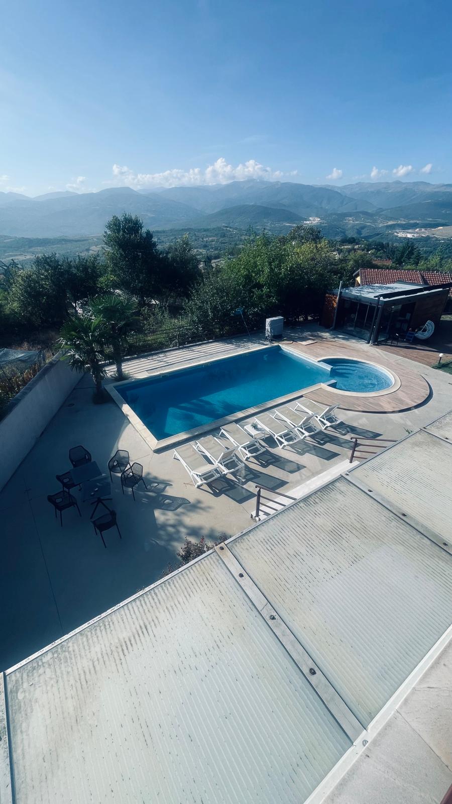 Aerial view pool and mountains